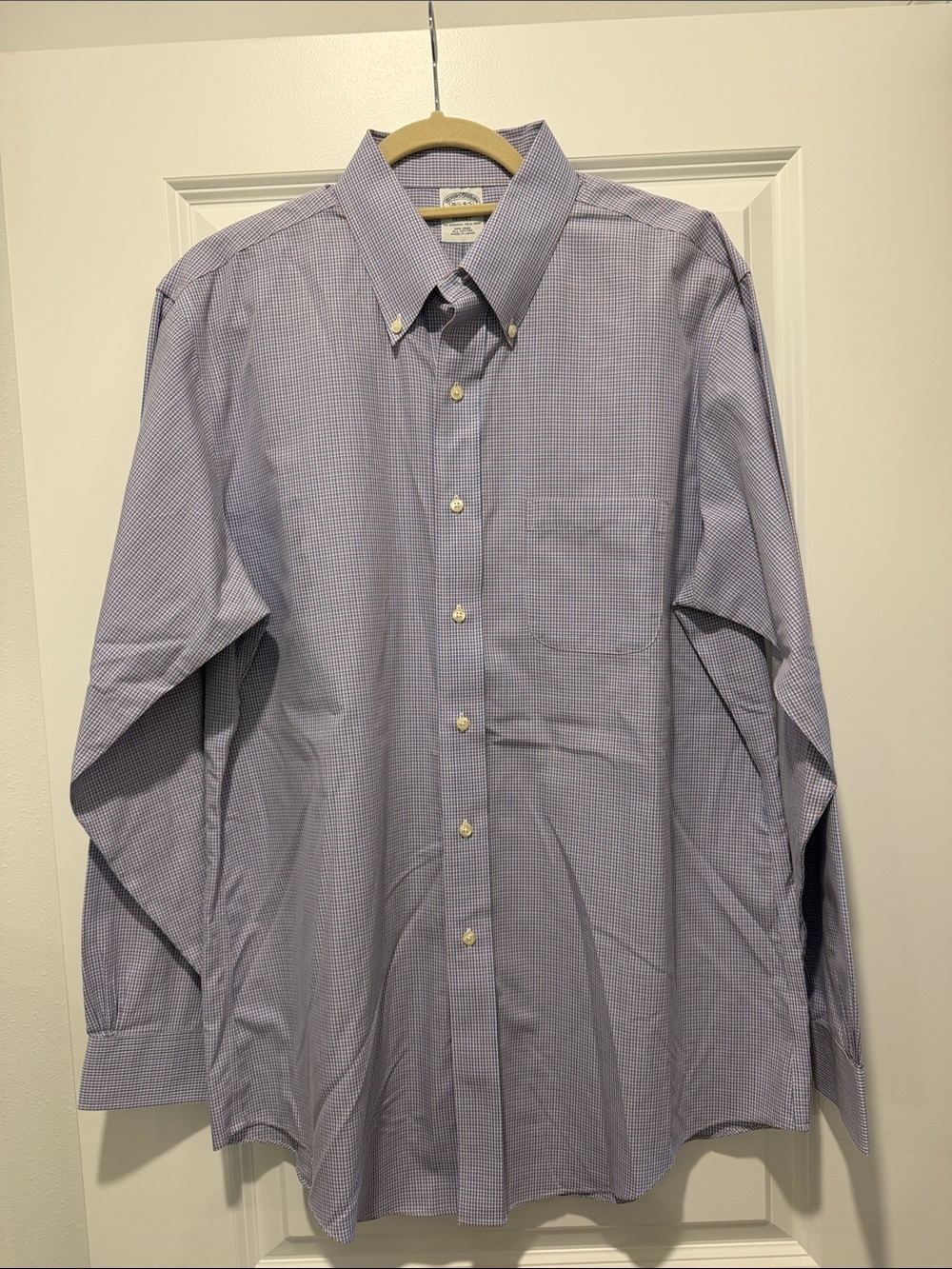 Brooks Brothers Blue and White Micro-Check Button-Down Dress Shirt